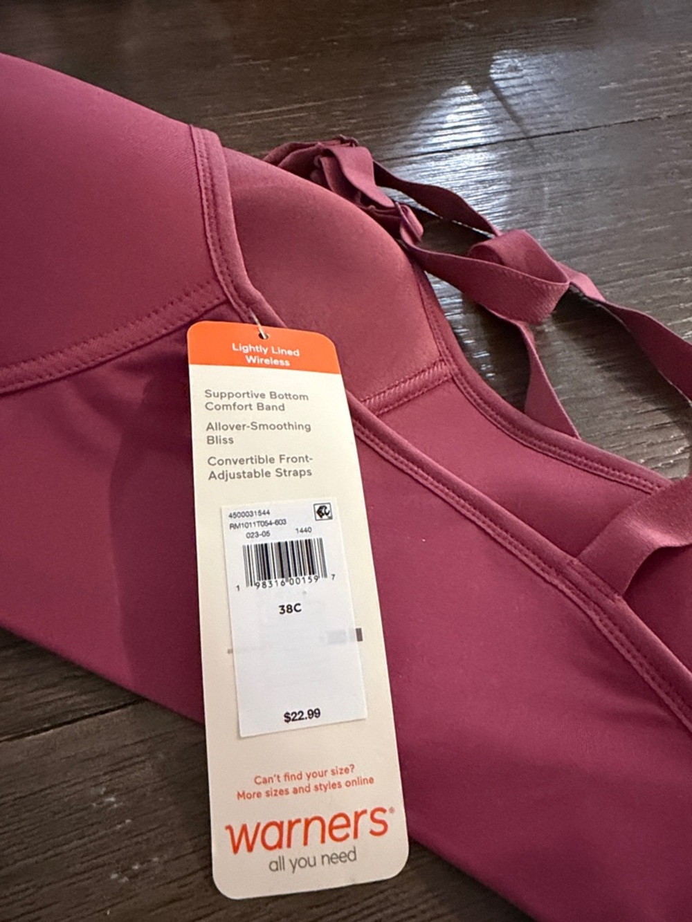 NWT Warner's Simply Perfect Longline Convertible Wirefree Bra - Berry Rose - Picture 5 of 5